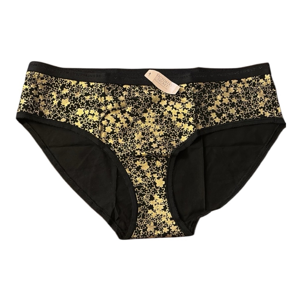 Victoria's Secret Hiphugger Panties in Black with Gold Floral Design